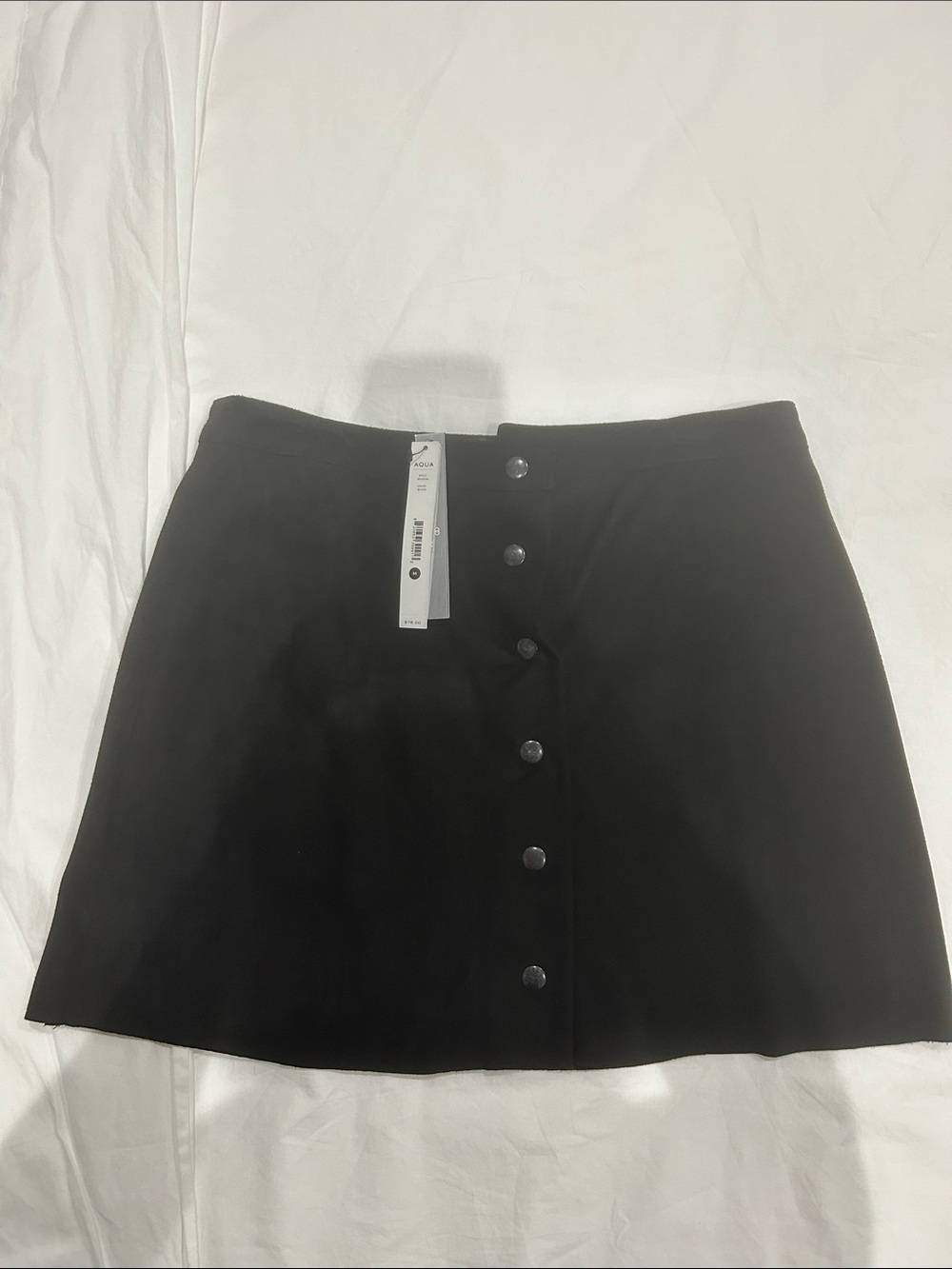 Aqua Corduroy Black Button-Front Mini Skirt